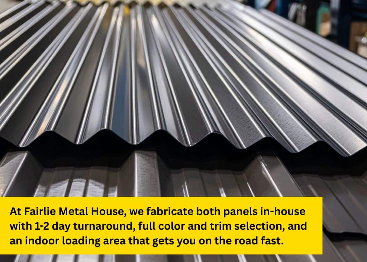 Close-up comparison of R-panel and PBR panel profiles used in metal roofing systems.